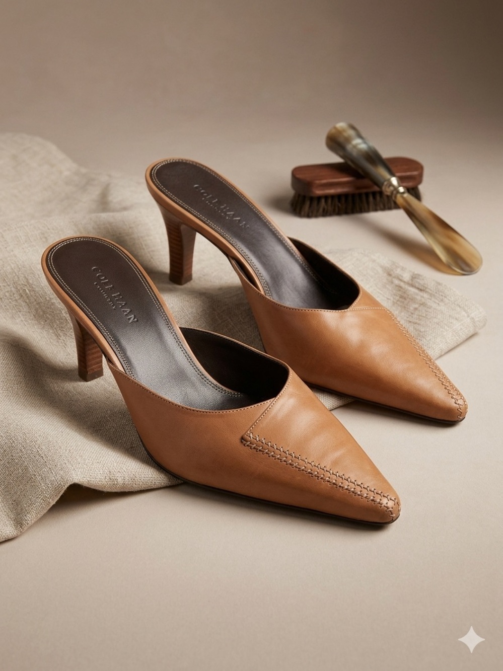 Vintage Cole Haan Country Tan Leather Pointed-Toe Mule
